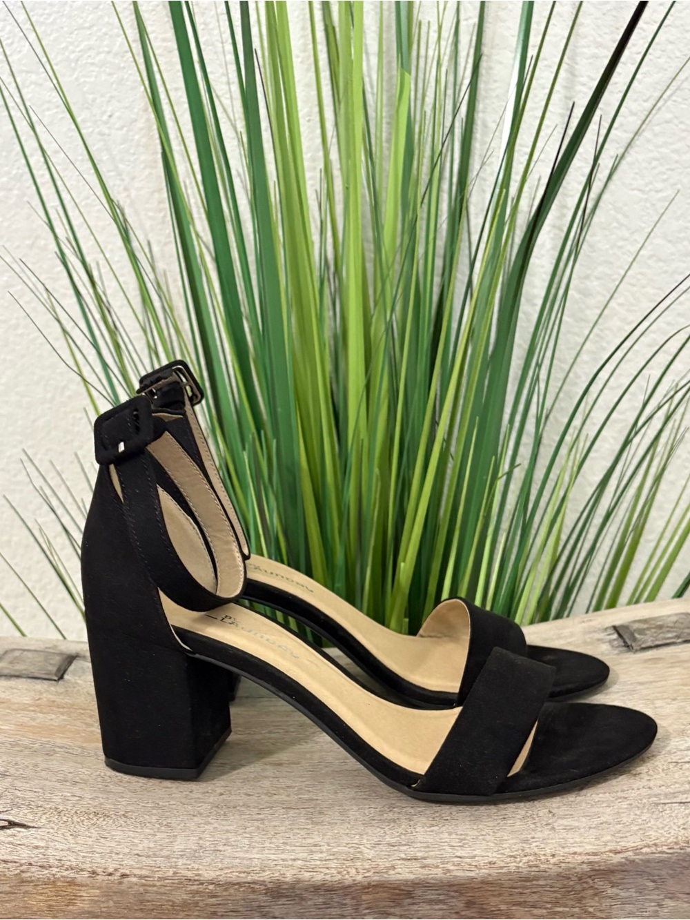 Black Block Heel Sandals with Ankle Strap
